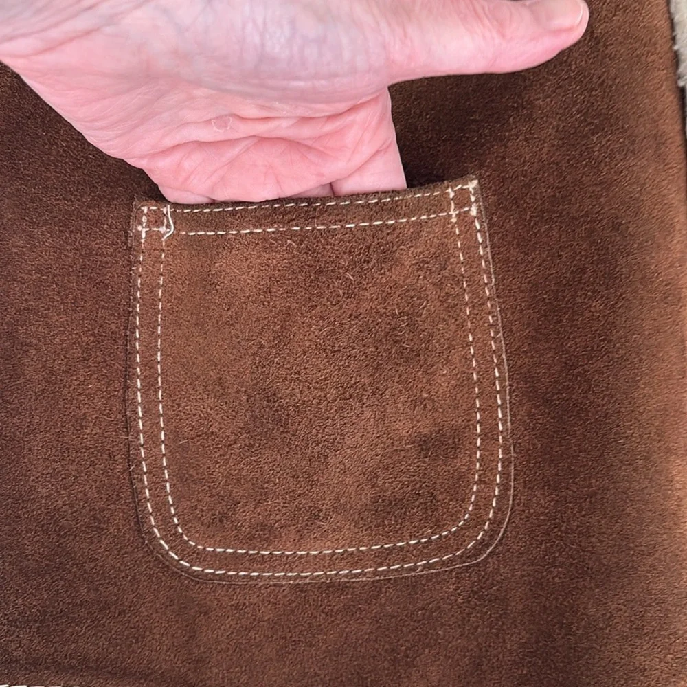 Vintage Sears ‘The Leather Shop’ Brown Suede Shearling-Lined Men's Vest. Size L